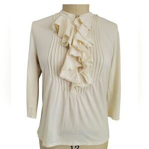 Lauren Ralph Lauren Green Label Cream Romantic Ruffle Cotton Blouse Sz L